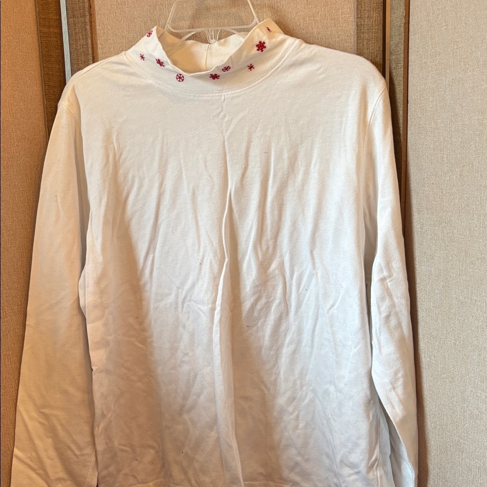 Christopher & Banks White Long Sleeve Tee with red Floral Details xl